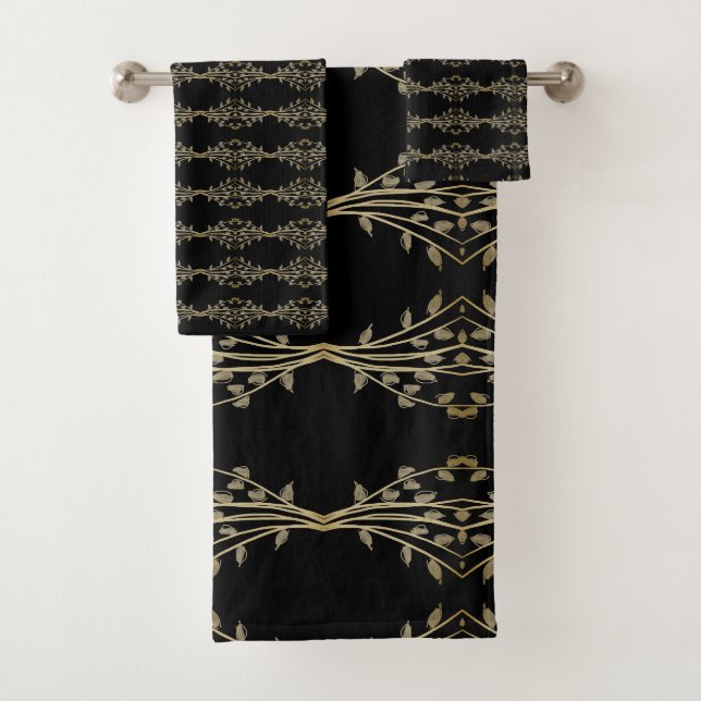 Elegantes Schwarz und Taupe Badhandtuch Set (Insitu)