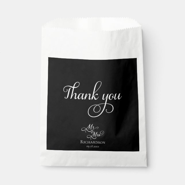 Elegantes Schwarz und Weiß Danke für Ihre Hochzeit Geschenktütchen (Vorderseite)