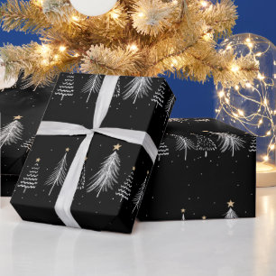 Elegantes Schwarz-Weihnachten-Christbaum-Muster Geschenkpapier