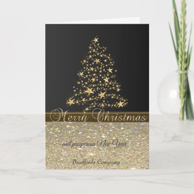 Elegantes Schwarz, Weihnachtsbaum, Glitterie, Firm Feiertagskarte (Vorderseite)