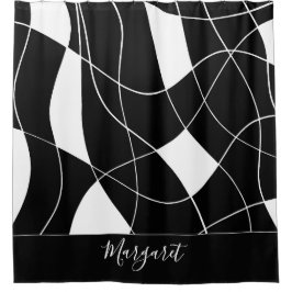 Elegantes Schwarz-Weiß-Abstrakt Monogramm Name Duschvorhang