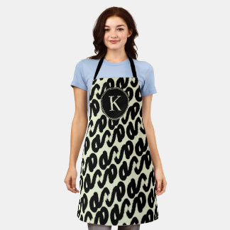 Elegantes Schwarz-Weiß-Abstraktmuster-Monogramm Schürze
