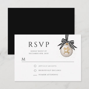 Elegantes Schwarz-weiß Bauble Weihnachtsfest Party RSVP Karte