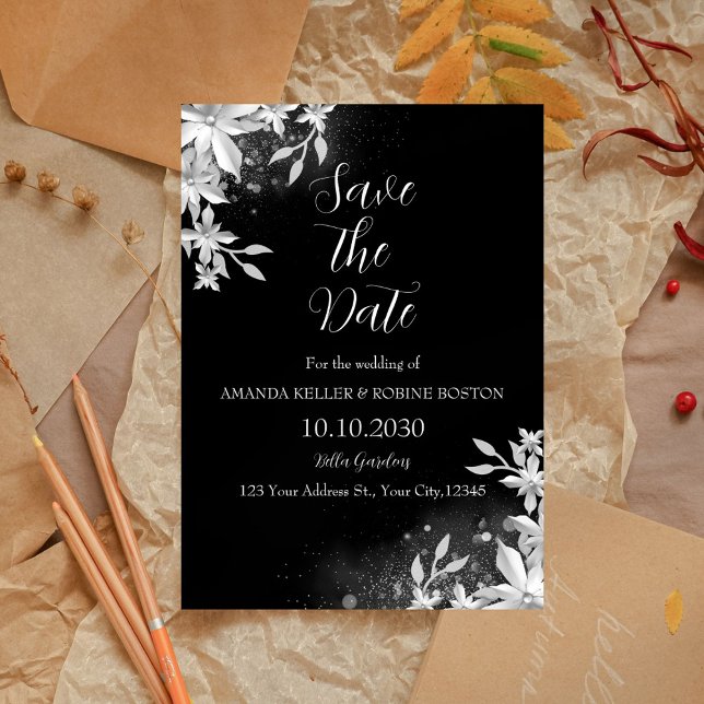 Elegantes Schwarz-Weiß-Blau Save the Date Einladung (Von Creator hochgeladen)