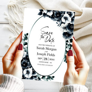 Elegantes Schwarz-Weiß-Blau Save the Date Einladung