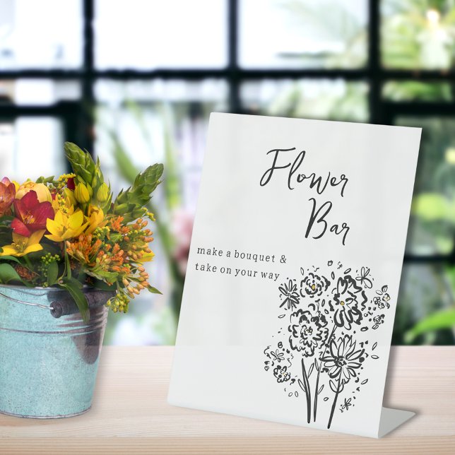 Elegantes Schwarz-Weiß-Blume Bar Pedestal-Zeichen Sockelschild (Von Creator hochgeladen)
