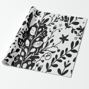 Elegantes Schwarz-Weiß-Blumen-Ornamentmuster Geschenkpapier