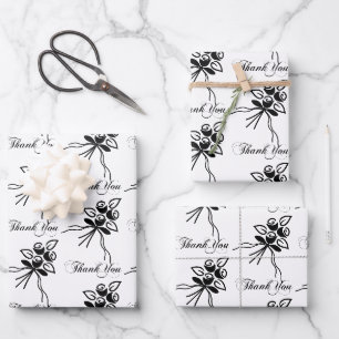Elegantes Schwarz/Weiß-Blumenmotiv dank der Gelege Geschenkpapier Set
