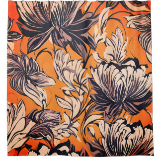 Elegantes Schwarz-Weiß-Blumenmuster auf Senfgold Duschvorhang