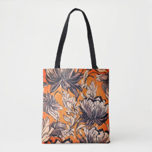 Elegantes Schwarz-Weiß-Blumenmuster auf Senfgold Tasche