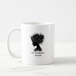 Elegantes Schwarz-Weiß-Blumensilhouettendesign  Kaffeetasse