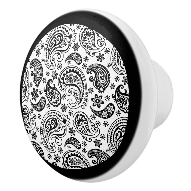 Elegantes Schwarz-Weiß-Blütenpaisley 2a Keramikknauf (Rechts)