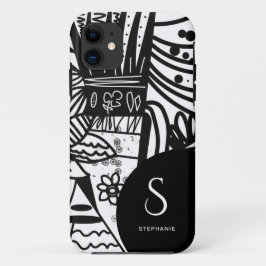 Elegantes Schwarz-Weiß Bohemisch Botanisches Case-Mate iPhone Hülle