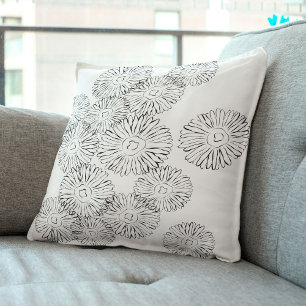 Elegantes Schwarz-Weiß-Boho-Chic-Gänseblümchen-Mus Kissen