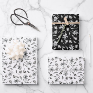 Elegantes Schwarz-Weiß-Botanisches Geschenk Geschenkpapier Set
