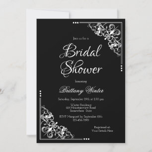 Elegantes Schwarz-Weiß-Brautparty Einladung