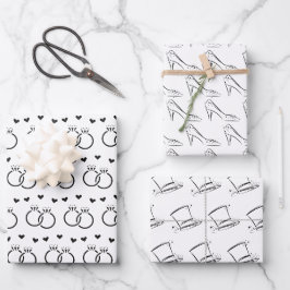 Elegantes Schwarz-Weiß-Bridal/Polterabend Geschenkpapier Set