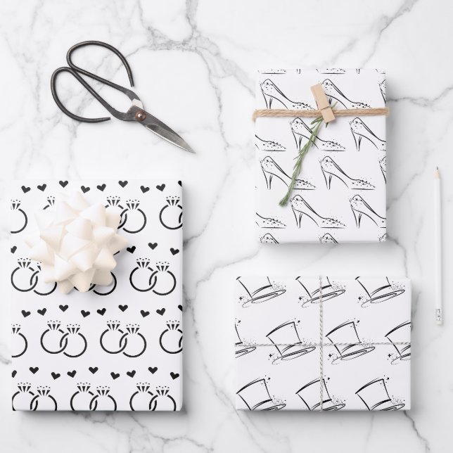 Elegantes Schwarz-Weiß-Bridal/Polterabend Geschenkpapier Set (Vorderseite)