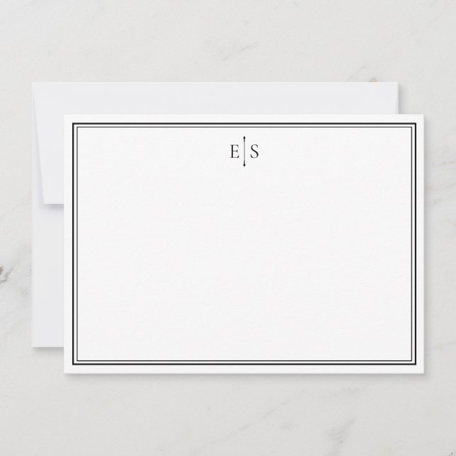 Elegantes Schwarz-Weiß-Chic-Monogramm Mitteilungskarte (Vorderseite)