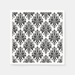 Elegantes Schwarz-Weiß-Damaskus-Muster Serviette