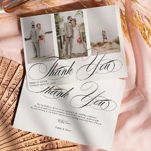 Elegantes Schwarz-Weiß-Dankeschön 3 Foto Hochzeit Dankeskarte