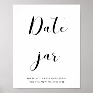 Elegantes Schwarz-Weiß Date Jar Hochzeitszeichen Poster