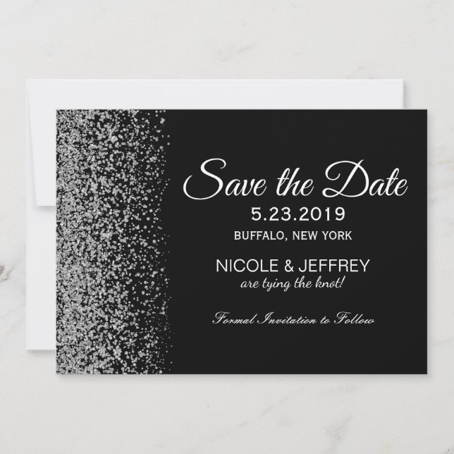 Elegantes Schwarz-Weiß-Diamant-Hochzeitdatum Geret Save The Date (Vorderseite)