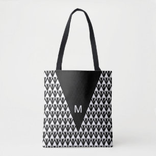 Elegantes Schwarz-Weiß-Diamantmuster & Monogramm Tasche