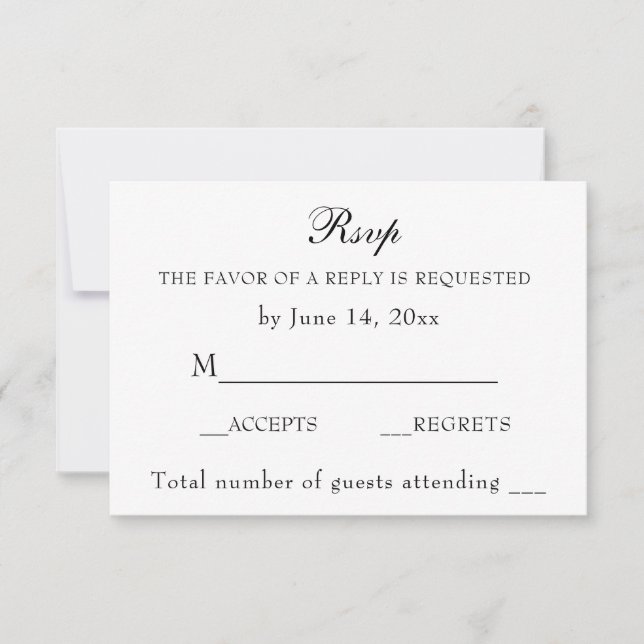Elegantes Schwarz/Weiß Einfach Minimalistisch RSVP Karte (Vorderseite)
