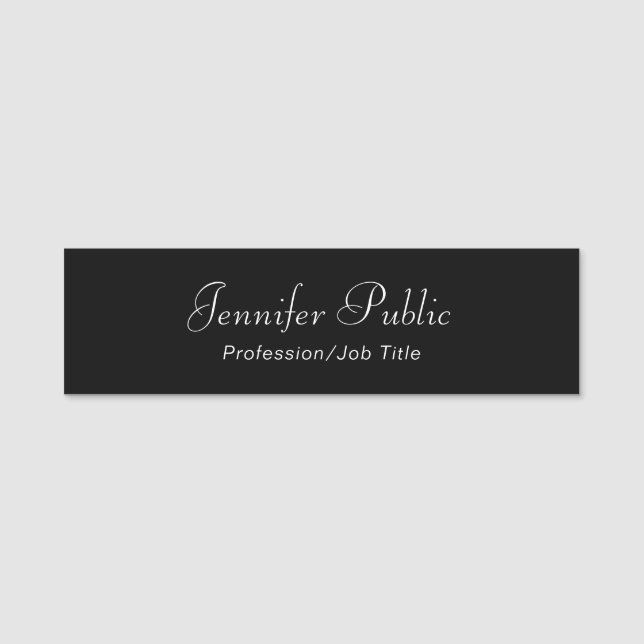 Elegantes Schwarz-Weiß-einfaches Template modern Namensschild (Vorderseite)