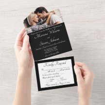 Elegantes Schwarz-Weiß-Foto Einladung zur Hochzeit