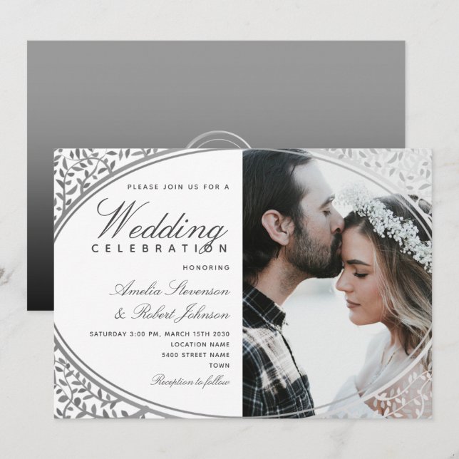 Elegantes Schwarz-Weiß-Foto Einladung zur Hochzeit (Vorne/Hinten)