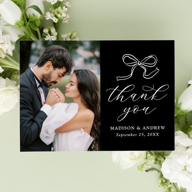 Elegantes Schwarz-Weiß-Foto Hochzeit Dankeskarte (Von Creator hochgeladen)