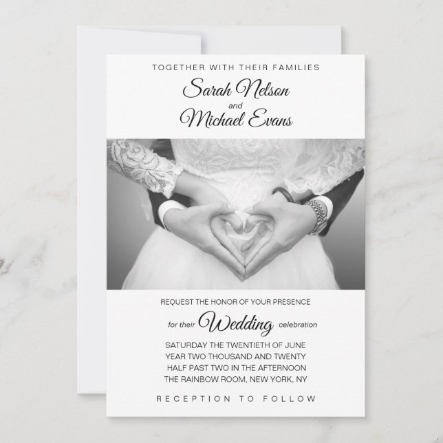 Elegantes Schwarz-Weiß-Foto Hochzeit Einladung (Vorderseite)