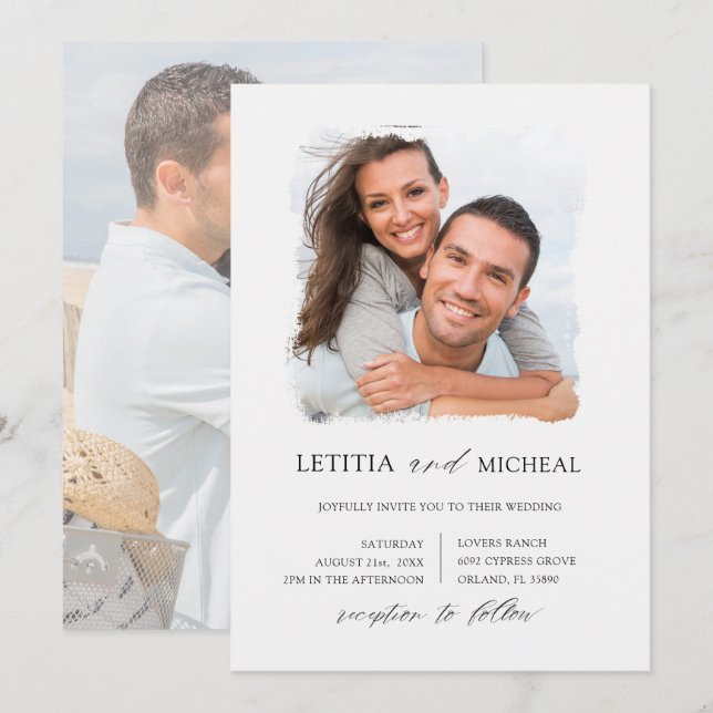 Elegantes Schwarz-Weiß-Foto Hochzeit Einladung (Vorne/Hinten)
