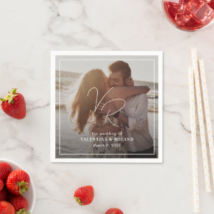 Elegantes Schwarz-Weiß-Foto Moderne Hochzeit Serviette