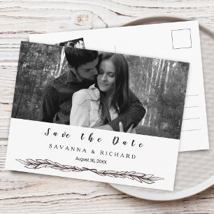 Elegantes Schwarz-Weiß-Foto Save the Date Ankündigungspostkarte