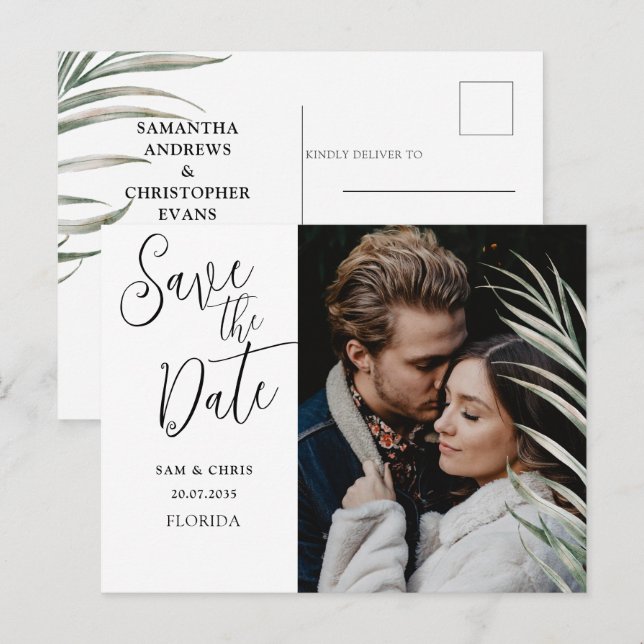 Elegantes Schwarz-Weiß-Foto Save the Date Announ Ankündigungspostkarte (Vorne/Hinten)