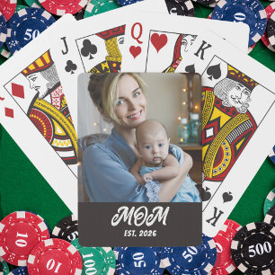 Elegantes Schwarz-Weiß-Foto-Script Mom Gegründet Spielkarten