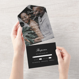 Elegantes Schwarz-Weiß-Foto zur Hochzeit All In One Einladung