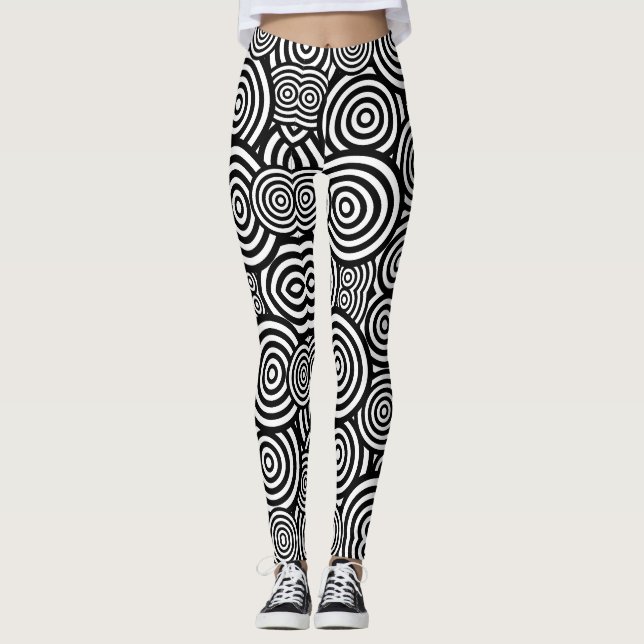 Elegantes Schwarz-Weiß-Gemustert Leggings (Vorderseite)