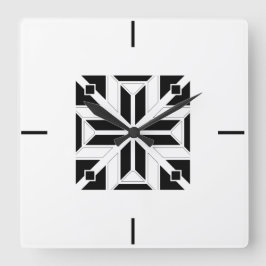 Elegantes Schwarz-Weiß-Geometrie-Muster Quadratische Wanduhr