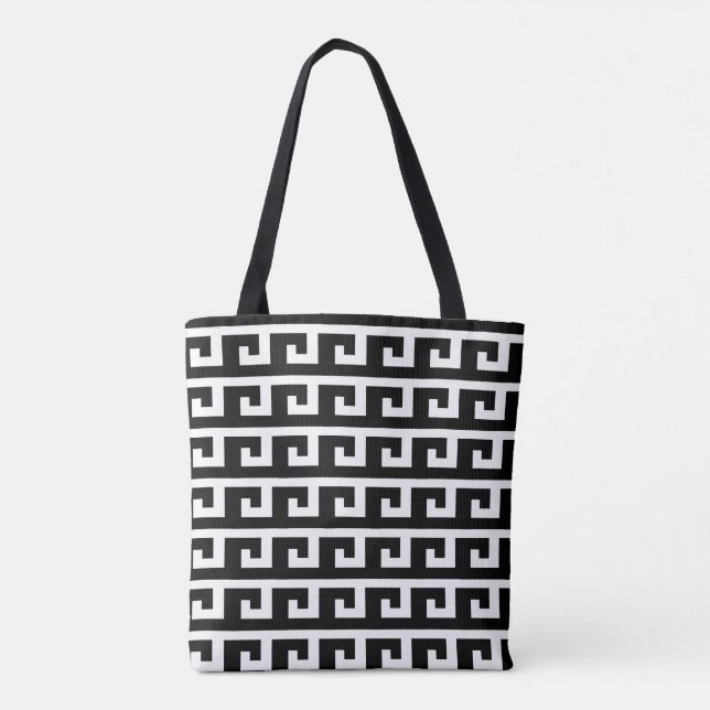 Elegantes Schwarz-Weiß-geometrisches Muster Tasche (Rückseite)