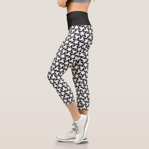 Elegantes Schwarz-Weiß-Geometrisches Sternmuster Capri Leggings