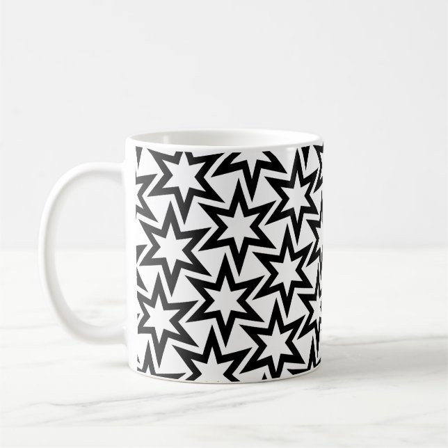 Elegantes Schwarz-Weiß-Geometrisches Sternmuster Kaffeetasse (Links)