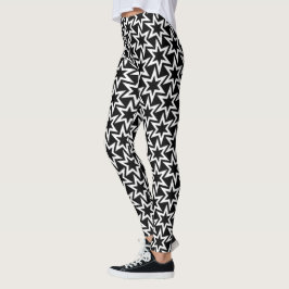 Elegantes Schwarz-Weiß-Geometrisches Sternmuster Leggings