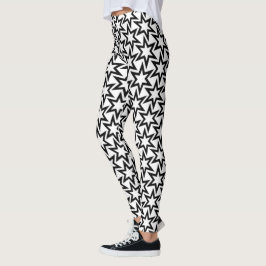 Elegantes Schwarz-Weiß-Geometrisches Sternmuster Leggings