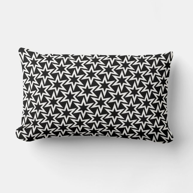 Elegantes Schwarz-Weiß-Geometrisches Sternmuster Lendenkissen (Vorderseite)