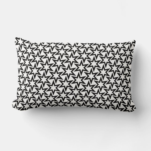 Elegantes Schwarz-Weiß-Geometrisches Sternmuster Lendenkissen (Vorderseite)