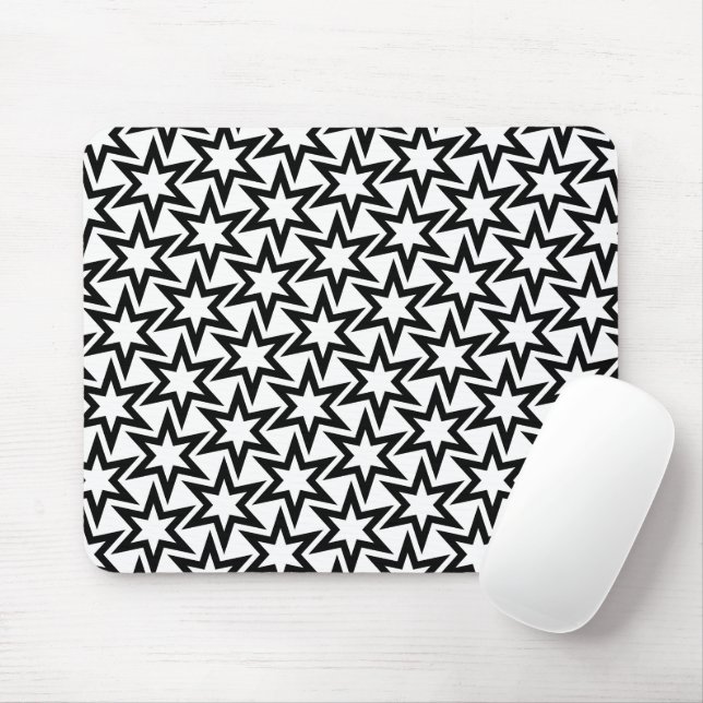 Elegantes Schwarz-Weiß-Geometrisches Sternmuster Mousepad (Mit Mouse)